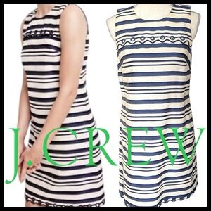J. Crew Cream/Blue Stripe Sleeveless Cotton Blend Scalloped Grommet Dress (6)